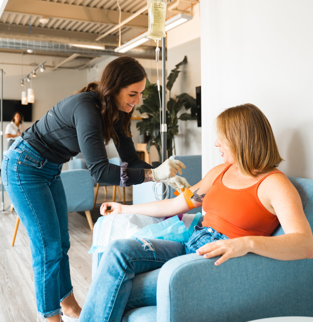 Woman getting an IV Drip applied - Biofuse